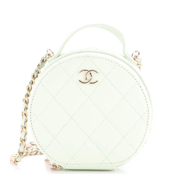 Chanel Handbags - Chanel Small Handle with Care Round Vanity Case with Chain Quilted Caviar